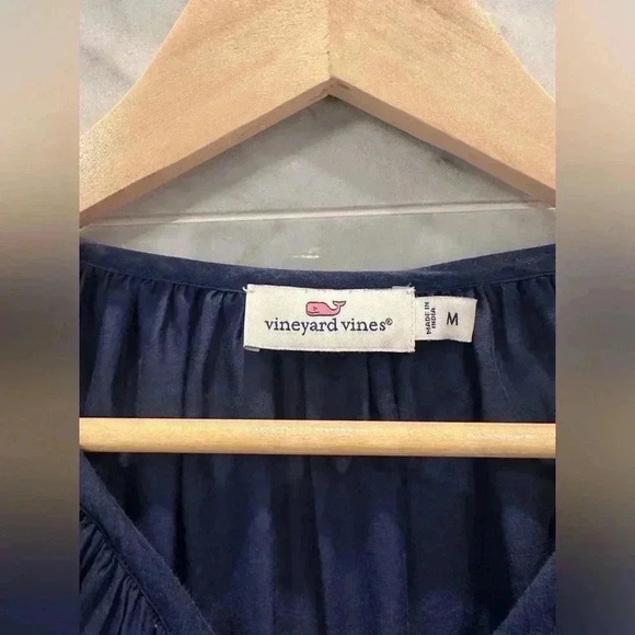 Vineyard Vines Navy Blue with Pink Detail Cotton Silk Blend Blouse, Size Medium - Picture 6 of 9